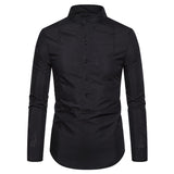 Men's Solid Color Stand Collar Long Sleeve Shirt Fashion Casual Simple Shirt Men Shirt