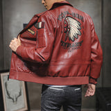 Urban Leather Jacket Men's PU Leather Coat Men's Lapel Embroidery Motorcycle Clothing