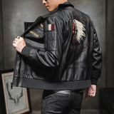 Urban Leather Jacket Men's PU Leather Coat Men's Lapel Embroidery Motorcycle Clothing