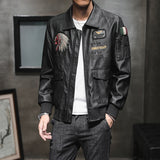 Urban Leather Jacket Men's PU Leather Coat Men's Lapel Embroidery Motorcycle Clothing