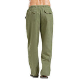 Linen Pants Straight Leg Pants Drawstring Lightweight Elastic Beach Pants Men's Casual Trousers with Pockets