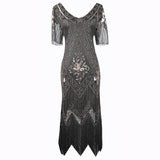 Flapper Dress Handmade Embroidery Beads Sequin Dress Party Dress V-neck Short Sleeve Dress