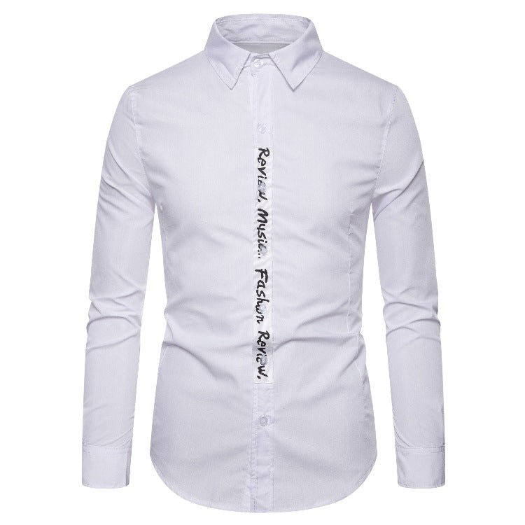 Men's Slim-Fit Letter-Printing Fashion Casual Long Sleeve Shirt plus Size Retro Sports Men Shirt