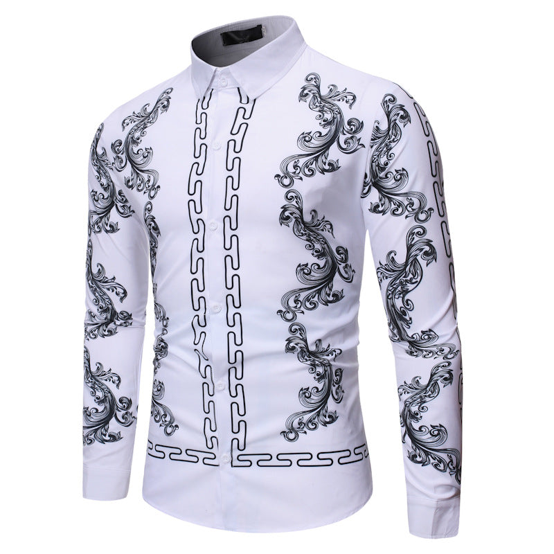 Autumn Men's Fashion Casual Long Sleeve Printed Shirt Men
