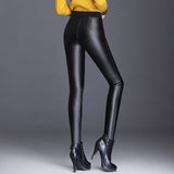Leather Leggings Fleece Leather Pants Women's Outer Wear High Waist Thickened Matt Stirrup Leggings