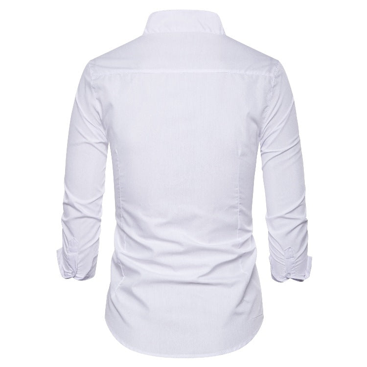 Men's Solid Color Stand Collar Long Sleeve Shirt Fashion Casual Simple Shirt Men Shirt
