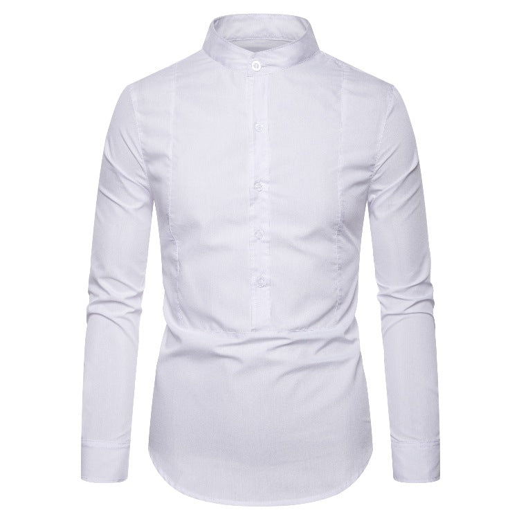 Men's Solid Color Stand Collar Long Sleeve Shirt Fashion Casual Simple Shirt Men Shirt