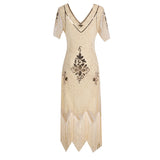 Flapper Dress Handmade Embroidery Beads Sequin Dress Party Dress V-neck Short Sleeve Dress