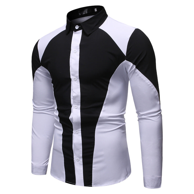 Men's Fashion Slim-Fitting Patchwork Long Sleeve Casual Shirt Men Shirt