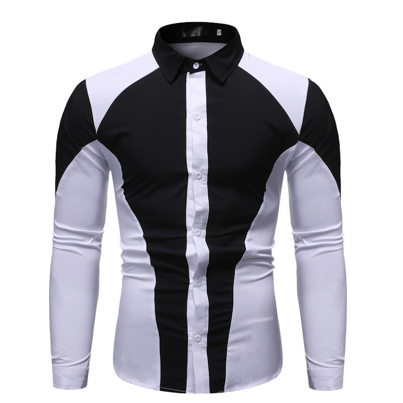 Men's Fashion Slim-Fitting Patchwork Long Sleeve Casual Shirt Men Shirt