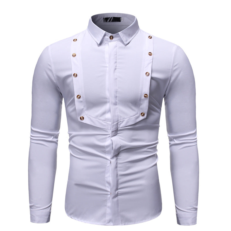 Men's Fashion Slim Solid Color Stitching Casual Men's Long-Sleeved Shirt Men Shirt