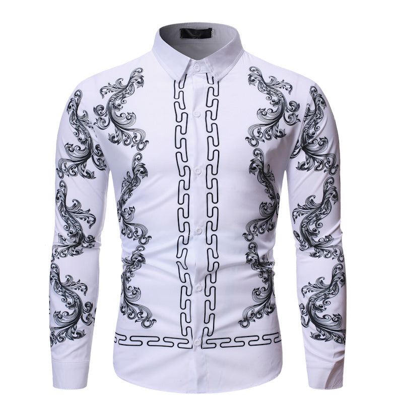 Autumn Men's Fashion Casual Long Sleeve Printed Shirt Men
