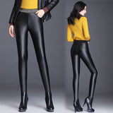 Leather Leggings Fleece Leather Pants Women's Outer Wear High Waist Thickened Matt Stirrup Leggings