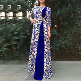 Russian Style Dress Fall/Winter Blue and White Porcelain Printed Long Dress