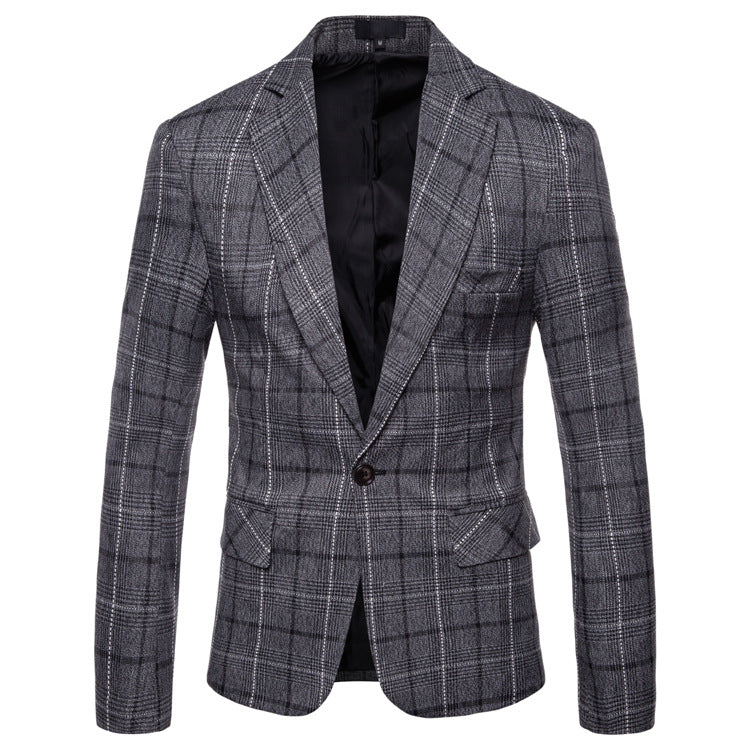 Men's Autumn Men's Plaid One Button Casual Suit Men's Suits Jacket Men Blazer
