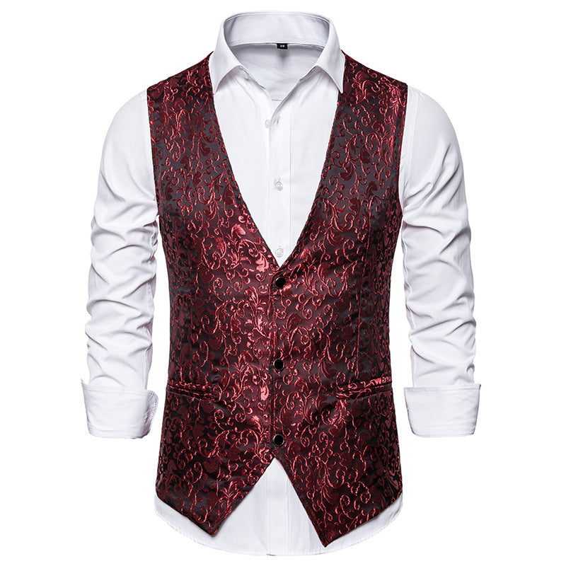 Tuxedo Vests Men Suit Vest Men's Stage Costume Jacquard Vest