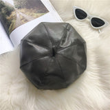 Beret Hat PU Leather Octagonal Cap Winter British Women Autumn and Winter