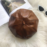 Beret Hat PU Leather Octagonal Cap Winter British Women Autumn and Winter