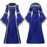 Red Peasant Dress Retro Hooded Dress Square Collar Lace up Bell Sleeve Swing Dress