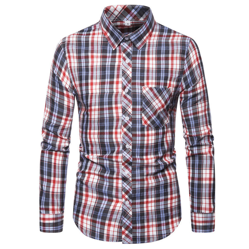 Men's Business Fashion and Leisure Plaid Long-Sleeved Shirt plus Size Vintage Men Shirt