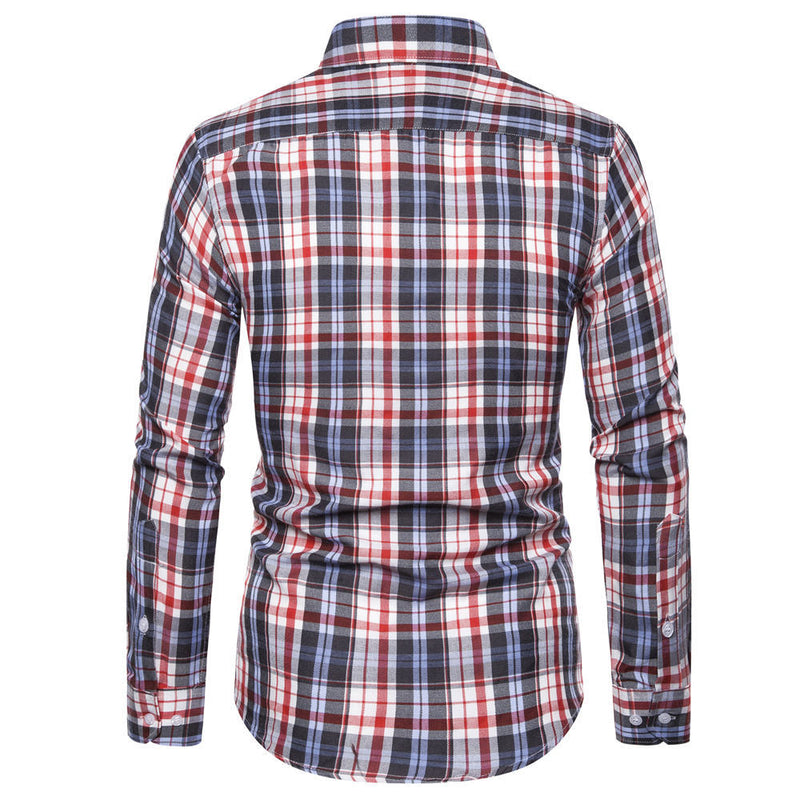 Men's Business Fashion and Leisure Plaid Long-Sleeved Shirt plus Size Vintage Men Shirt