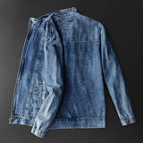 Cotton Solid Men's Denim Trucker Jacket Mens Spring Autumn Casual Slim Fit Bomber Jackets Men Jean Coat Men Outwear Male Cowboy Autumn and Winter Cotton Zipper Denim Jacket Men's Jacket Men Jeans Jackets