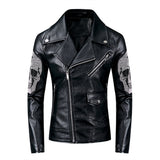 Hand Painted Leather Jackets Autumn Punk Motorcycle Leather Coat Skull Lapel PU Leather Coat for Men