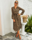 Russian Style Dress Spring/Summer Women's Leopard Print Long Sleeve Midi Dress