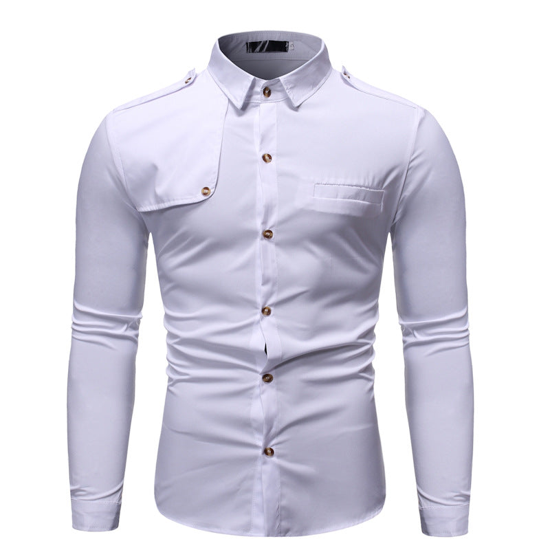Men's Fashion Slim Solid Color Stitching Casual Long-Sleeved Shirt plus Size Retro Sports Men Shirt