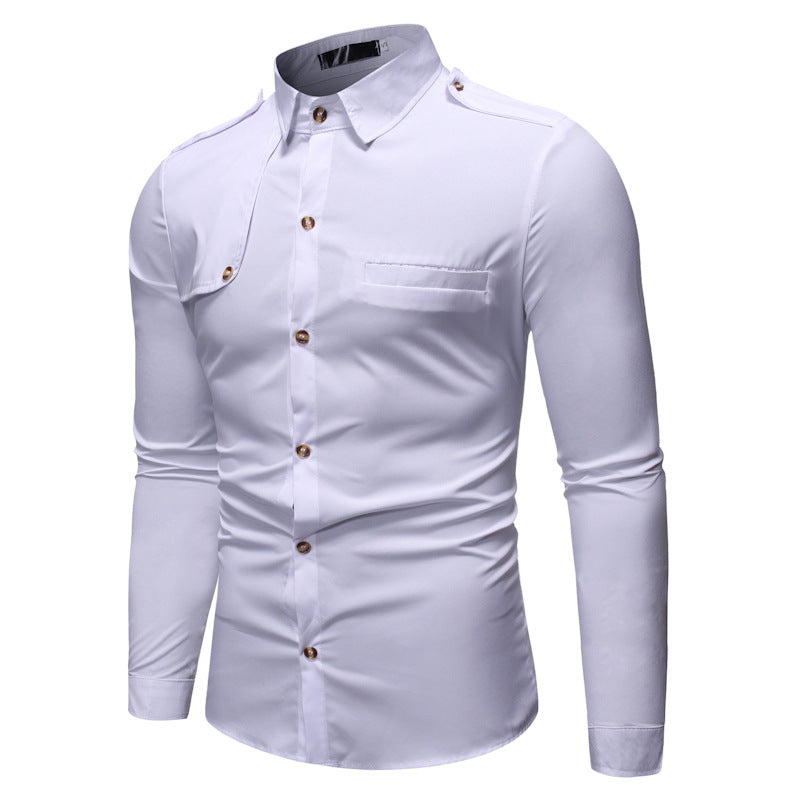 Men's Fashion Slim Solid Color Stitching Casual Long-Sleeved Shirt plus Size Retro Sports Men Shirt