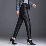 Black Leather Pants Autumn and Winter Cropped Casual Pants Slim Fit Show Thin Black Skinny Pants