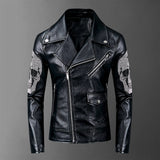 Hand Painted Leather Jackets Autumn Punk Motorcycle Leather Coat Skull Lapel PU Leather Coat for Men