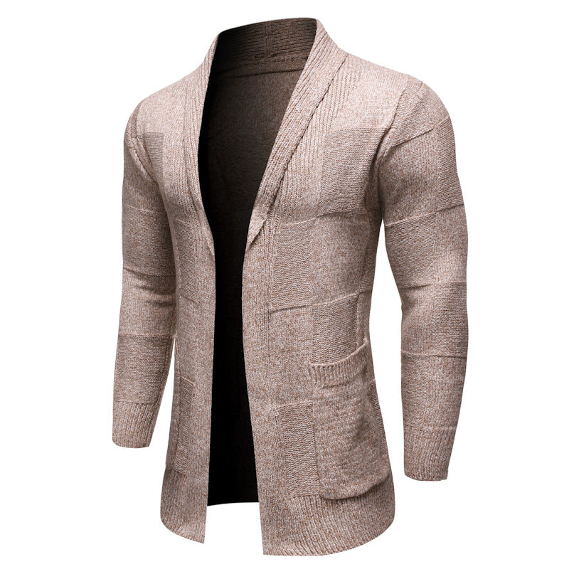 Men's Solid Color Mid-Length Cardigan Sweater Fashion Casual Sweater Coat Men Cardigan Sweater