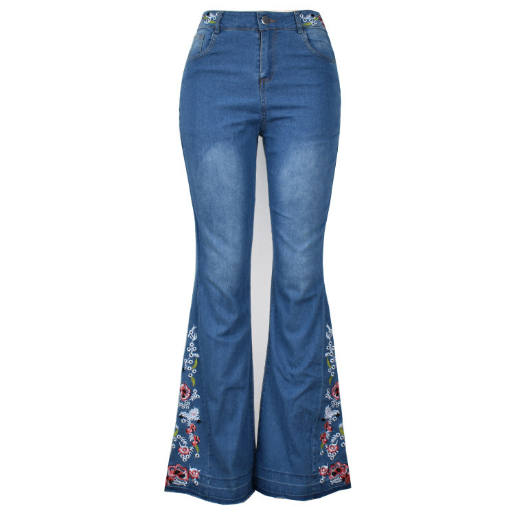 Low Rise Jeans Women's Jeans Embroidered Washed Flared Jeans Trousers