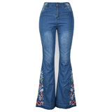 Low Rise Jeans Women's Jeans Embroidered Washed Flared Jeans Trousers