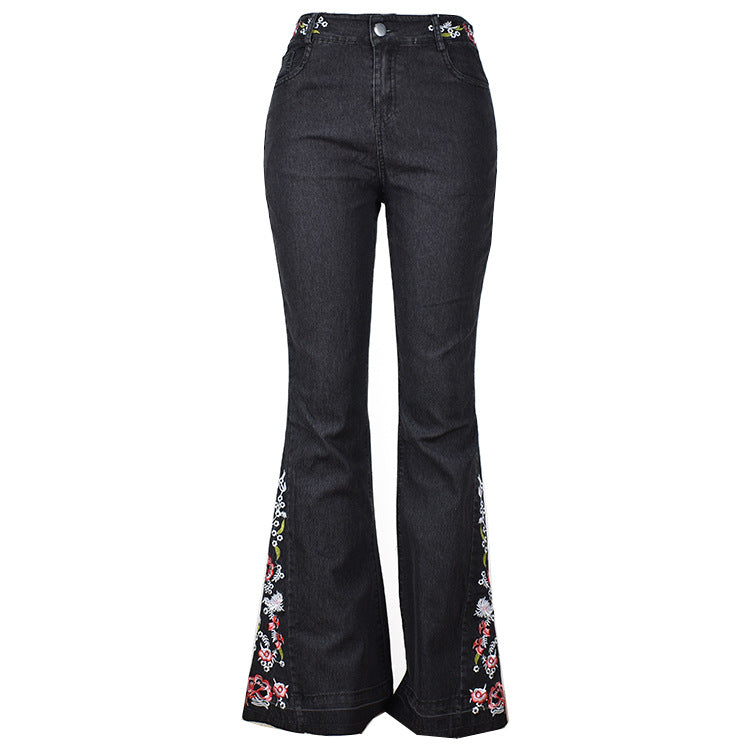 Low Rise Jeans Women's Jeans Embroidered Washed Flared Jeans Trousers