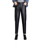 Black Leather Pants Autumn and Winter Cropped Casual Pants Slim Fit Show Thin Black Skinny Pants