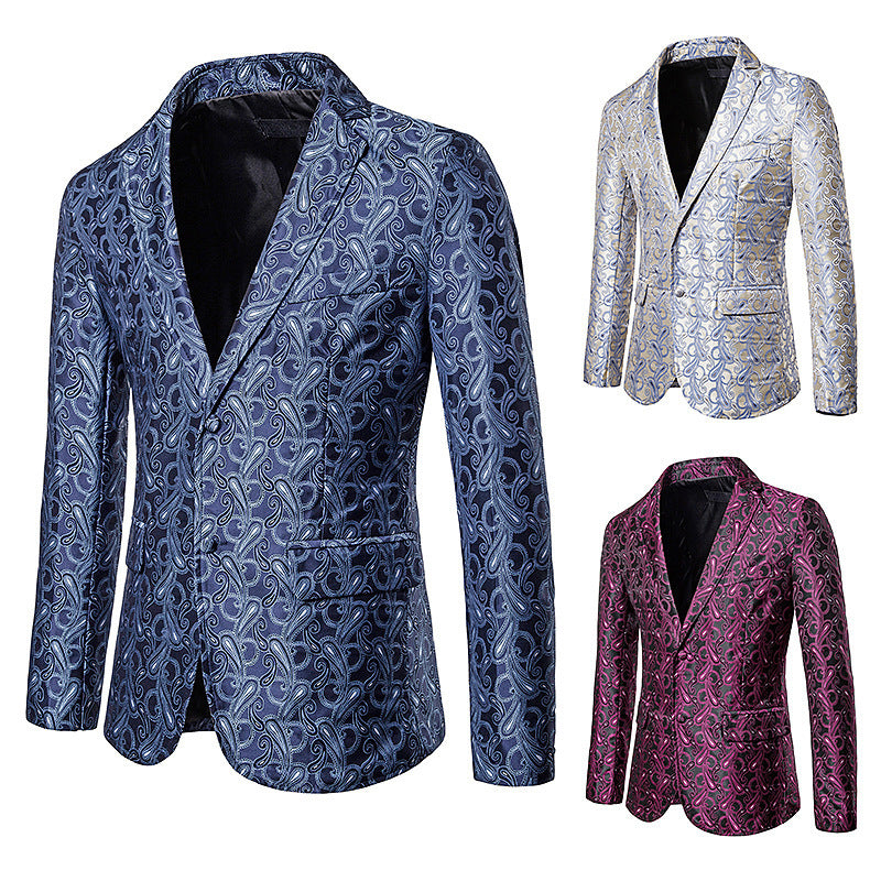 Men's Color Paisley Two-Button Suit Jacket Fashionable Trendy Coat Men Suits Jacket Men Blazer