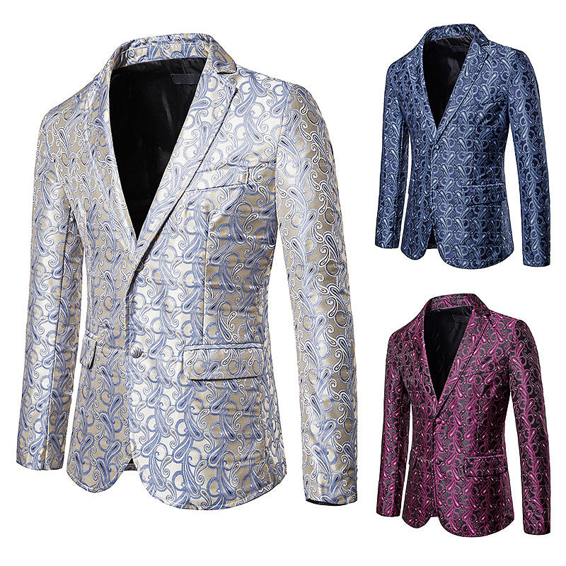 Men's Color Paisley Two-Button Suit Jacket Fashionable Trendy Coat Men Suits Jacket Men Blazer