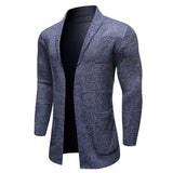 Men's Solid Color Mid-Length Cardigan Sweater Fashion Casual Sweater Coat Men Cardigan Sweater