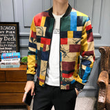 80's Colorful Leather Jacket Autumn Plaid Jacket Casual Men's Coat