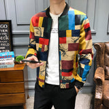 80's Colorful Leather Jacket Autumn Plaid Jacket Casual Men's Coat