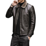 Hand Painted Leather Jackets Winter Leather Coat Men's Middle-Aged and Elderly Lapel with Velvet Fur