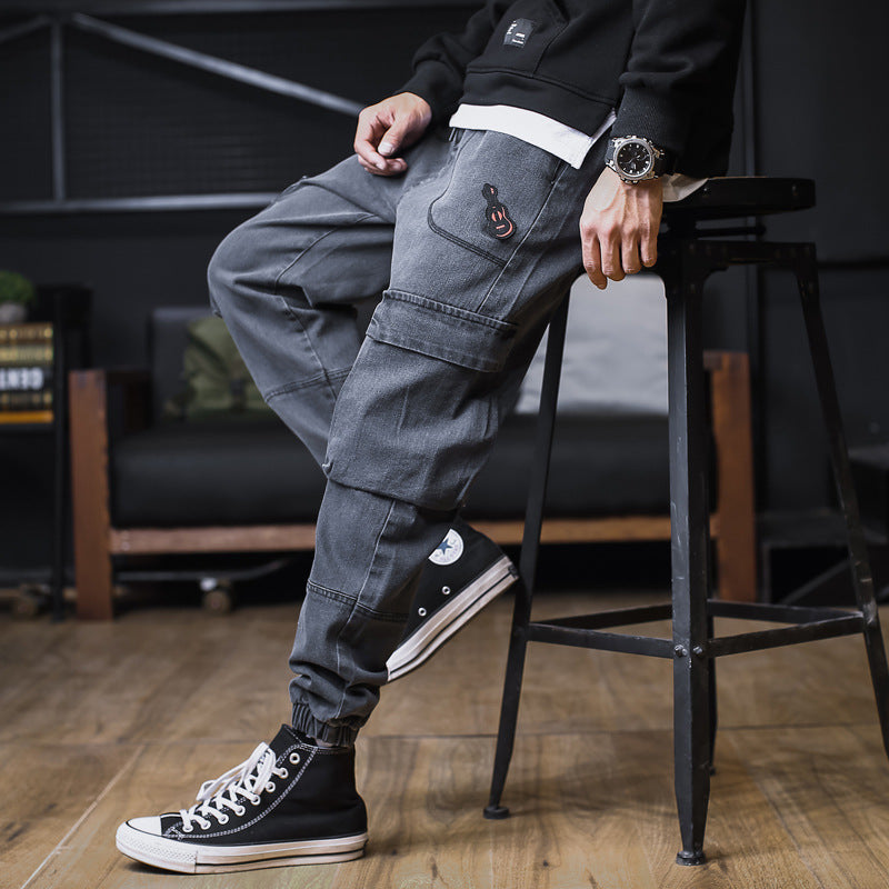 Men's Overalls Autumn and Winter Loose Jeans Men's Ankle Banded Slacks Overalls Oversized Trousers Men Cargo Pant