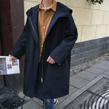 Men's Mid-Length Trench Coat Loose Hooded Thin Jacket Mid-Length Trendy Men's Casual Trench Coat Men Spring Trench Coat