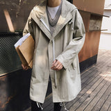 Men's Mid-Length Trench Coat Loose Hooded Thin Jacket Mid-Length Trendy Men's Casual Trench Coat Men Spring Trench Coat