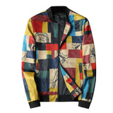 80's Colorful Leather Jacket Autumn Plaid Jacket Casual Men's Coat