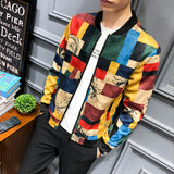 80's Colorful Leather Jacket Autumn Plaid Jacket Casual Men's Coat