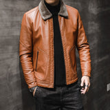 Hand Painted Leather Jackets Winter Leather Coat Men's Middle-Aged and Elderly Lapel with Velvet Fur