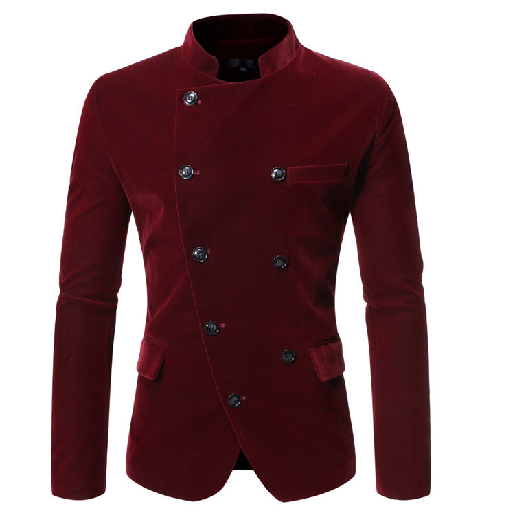 Men's Casual Double-Breasted Stand Collar Suit Slim Fit Suit Trendy Men's Suits Jacket Men Blzer